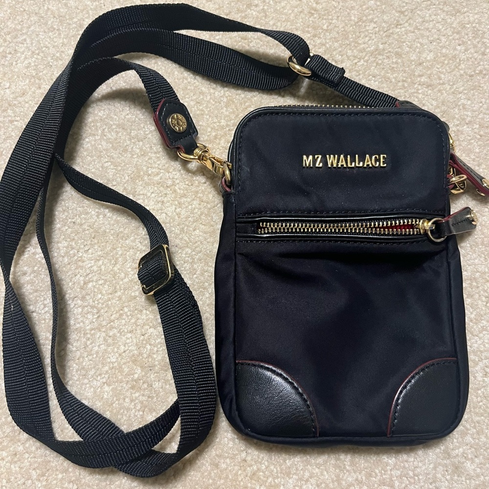MZ Wallace Black Crossbody Bag with Gold Accents